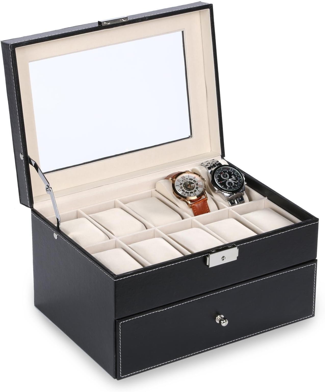 Amashion Collection Black Carbon Fiber Pattern Watch Box Display Storag Dresses
