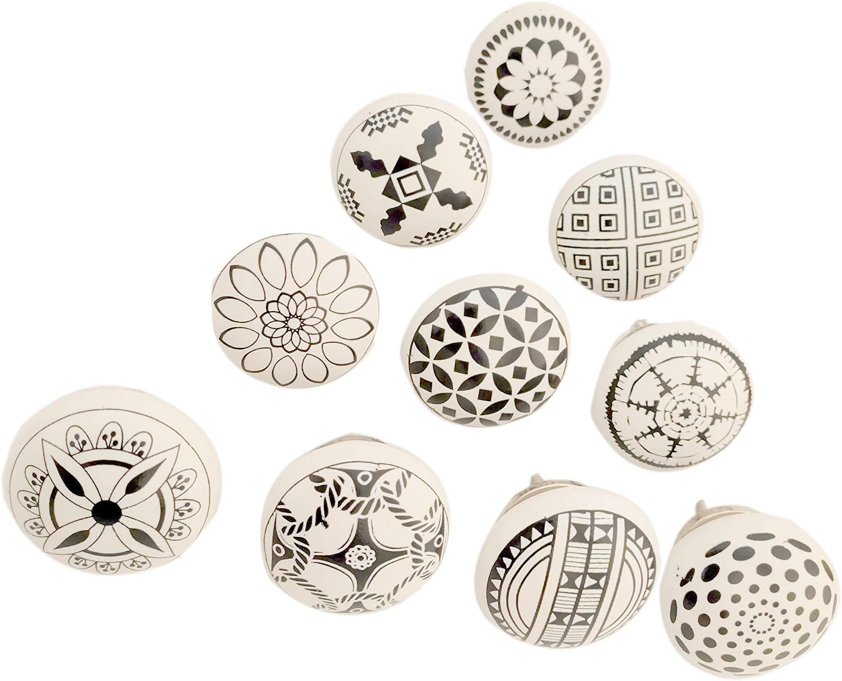 Artshai Floral Pattern Ceramic Knobs for Cabinets and Cupboards Door Pulls (Standard, Black) - Pack of 10