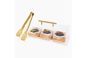 PASTREEBOX & CO.™ Acrylic Pastry Display Case Countertop with Serving Tong | Commercial Donut Bakery Display Case with Removable Lid and Tray | Dessert Display Case - 14" × 6" × 4" (1 Tier)