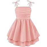 Arshiner Girls Summer Spaghetti Strap Dresses Flowy Tiered Ruched Smocked Back Casual Beach Midi Sundress