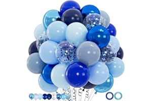 ZIZASARY 100pcs Blue Balloons Set - 12inch Metallic Chrome, Pearl, Navy & Pastel Royal Dusty Blue Balloons for Birthdays, Father's Day, 2025 Graduation Party Decorations (2 Ribbons)