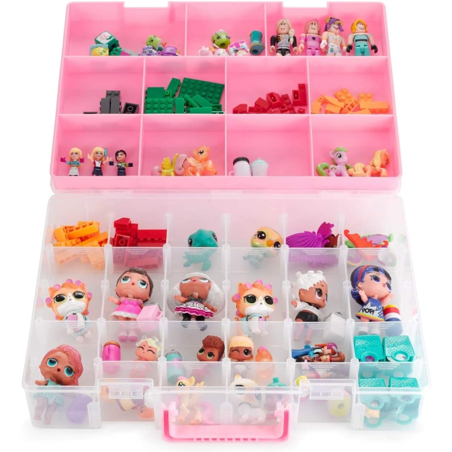 Photo 1 of Bins & Things Pink 3-Tier Toy Storage Organizer with Adjustable Compartments for Kid's Room, Fit for Hot Wheels, Dolls, Lego, Arts, Crafts Supplies