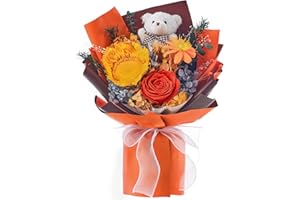 Polylove Flower Bouquet Preserved Sunflower Bouquet Graduation Flower Bouquet Rose with Bear Gift Box for Wife Mother Valentines Day Mothers Day Anniversary Birthday