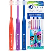 Brilliant Oral Care Kids Toothbrush with Soft Bristles and Round Head, for a Child Approved, Easy to Use All-Around Clean Mouth, Ages 5-9 Years, Red Purple Royal, 3 Pack