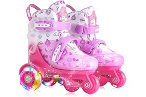HYKID Toddler Roller Skates, 4 Adjustable Sizes, Fun Illuminating, Safety Three-Point Type, Breathable Upper, Beginners' Roller Skates for Girls Boys Kids