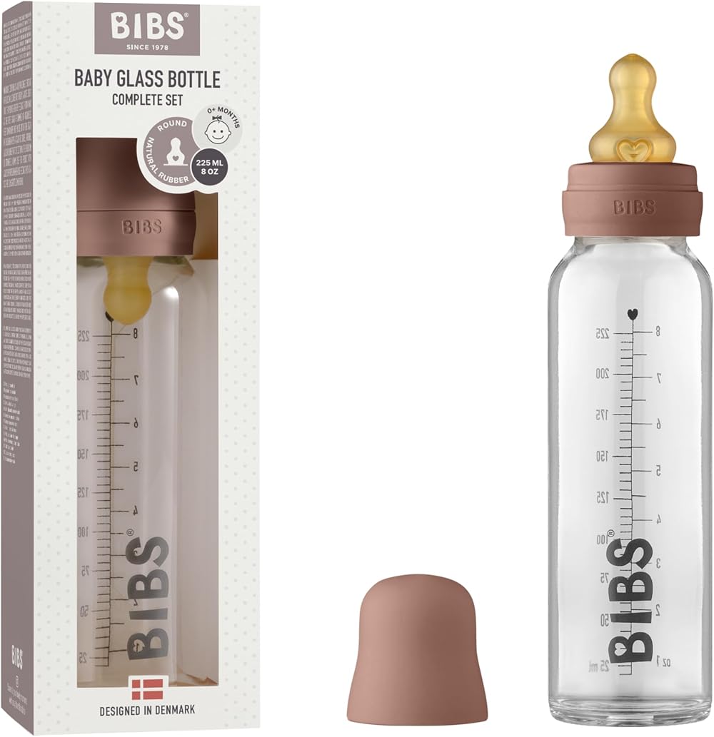 BIBS Baby Glass Bottle Anti Colic 225 ml with Round Natural Rubber Teat