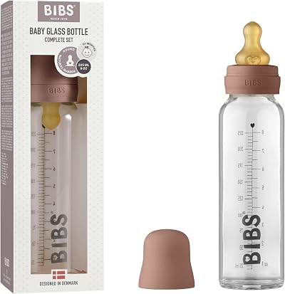 BIBS Baby Glass Bottle Anti Colic 225 ml with Round Natural Rubber Teat
