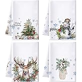 Preboun 4 Pcs Christmas Kitchen Towels Set 17 x 26'' Christmas Dish Towel Winter Hand Towels Christmas Decorations Snowman Bath Towel Merry Bright Hand Towels for Cooking Bathroom