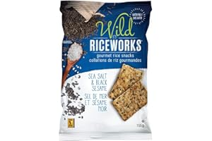 Riceworks Gourmet Gluten-Free Rice Chips - Organic Healthy Snack - 155G, 12 Pack (Sea Salt & Black Sesame)
