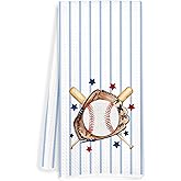 JOQUXI Blue Striped Baseball Kitchen Towels, Baseball Lovers Fans Players Gifts Decorative Hand Tea Towels for Bathroom, Sports Lover Gifts Dish Towel Dishcloth, 16x24 Inch