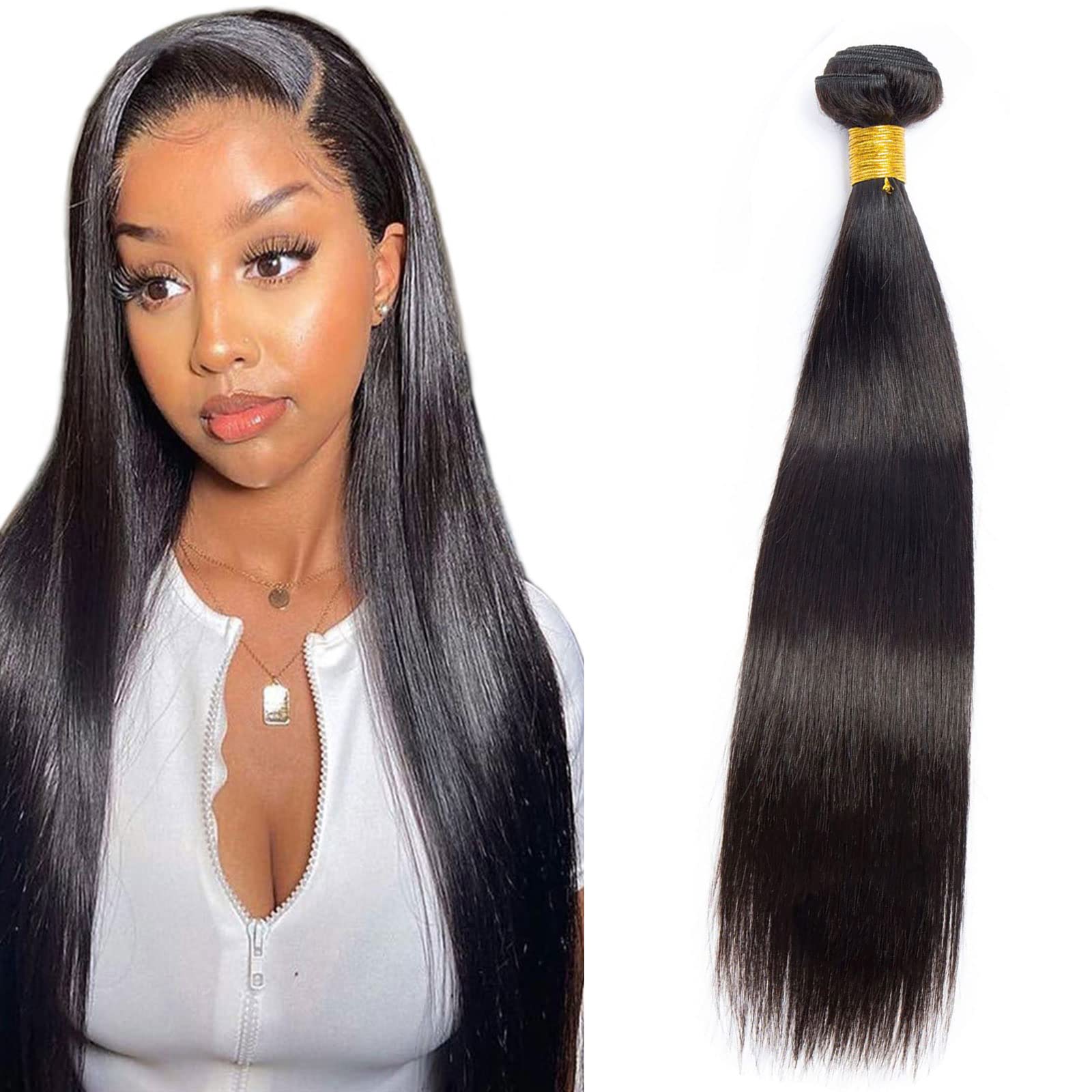Huarisi 1 Bundle of 20 Inch Straight Hair, Remy Human Hair Single Bundle 100g a Lot, 10a Unprocessed Hair Extensions Weave Silky and Soft Natural Colour for Black Women — image 1