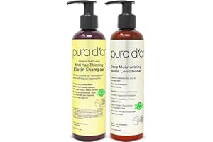 PURA D'OR Anti-Thinning Biotin Shampoo and Conditioner Natural Earthy Scent, CLINICALLY TESTED Effective Results, Herbal Blend Thickening Products For Women & Men, Original Gold Label Set, 8oz x2