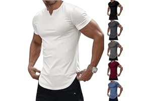 THATRICH Muscle T-Shirts for Men Stretchy Workout Tops Short Sleeve V Neck Slim Fit Athletic Gym Tees Longline Henley T-Shirt