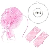 Junkin 5 Pcs Girls Tea Party Hats Gloves Pearl Necklace Bracelet Earring Fascinator Set Christmas Party Cosplay Accessories