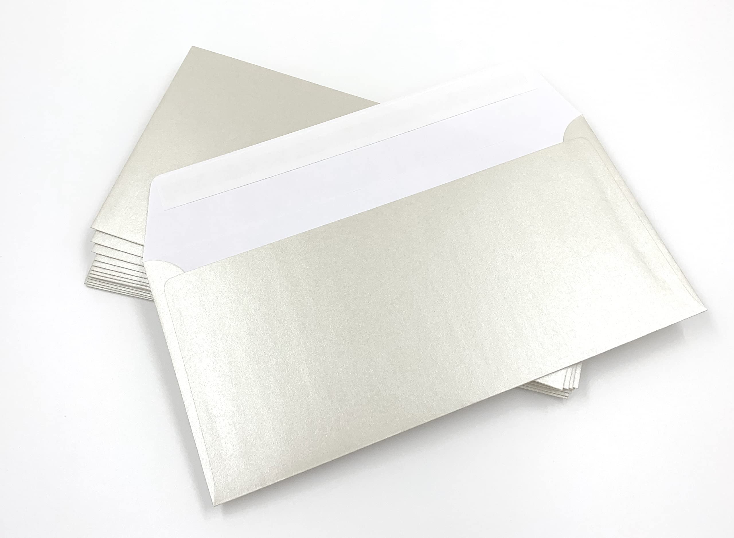 100 Pearlescent Envelopes, White Pearl, Pearls, 220 x 110 mm, Peel and Seal, Premium: 100 g/m²