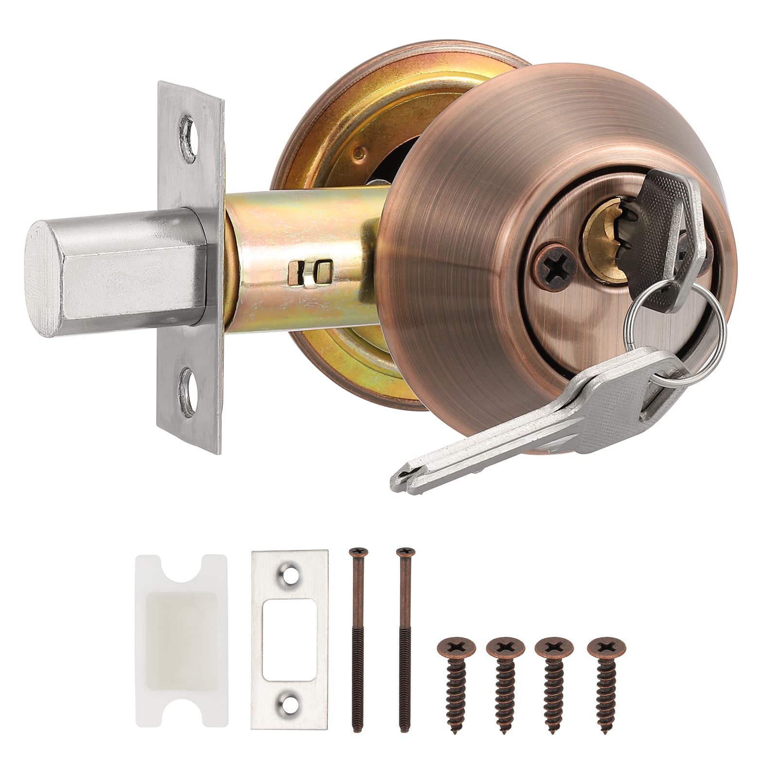 PATIKIL Keyed Alike Double Cylinder Deadbolts, Keyed Entry Door Knob Anti-Theft Exterior Door Hardware for Front Door and Entrance Door, Red-Copper