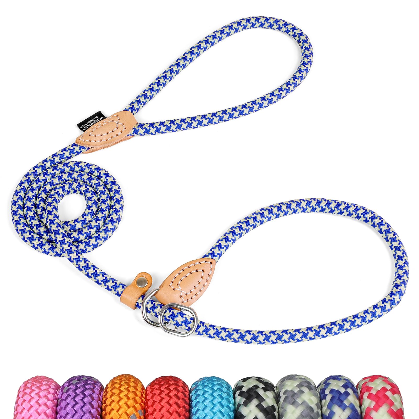 Grand Line Slip Lead Dog Leash - Anti Pull Dog Lead with 1.5m Reflective Training Rope, No Collar Needed for Small, Medium, Large Dogs & Cats (Blue-Green,M)