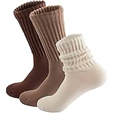GeGeDa Women's Slouch Crew Socks Retro Solid Cotton Boot Calf Socks Chunky Ribbed Cozy Scrunch Socks Size 5-11