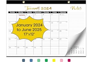 JEJEGO Desk Calendar 2024-2025, 18 Months Desktop Calendar from Jan 2024-Jun 2025, 17"×12" Large Desk/Wall Calendar with Clear Waterproof Cover, Large Ruled Blocks & Notes for Office Home School- Black