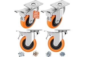 ASRINIEY Caster Wheels, 4" Casters Set of 4 Heavy Duty - Update Dual Locking Casters with ON/OFF Tabs (Easier to Operate), Swivel Plate Caster, No Marks Castor Wheels for Carts Furniture and Workbench