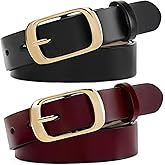 XILTAEN 2 Pack Women Genuine Leather Belts for Jeans Pants Dresses Ladies Waist Belt with Elegant Gold Pin Buckle