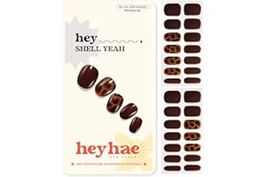 Heyhae Semi Cured Gel Nail Strips | No LED Lamp Needed | Fall, Marble, Brown | Easy Apply & Remove, Salon Quality | Includes 28 Strips, 1 Prep Pads, Nail File & Wooden stick - Hey, Shell Yeah