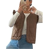 Floerns Women's Open Front Sleeveless Puffer Vest Ruffle Trim Padded Outerwear Fall Winter Clothes