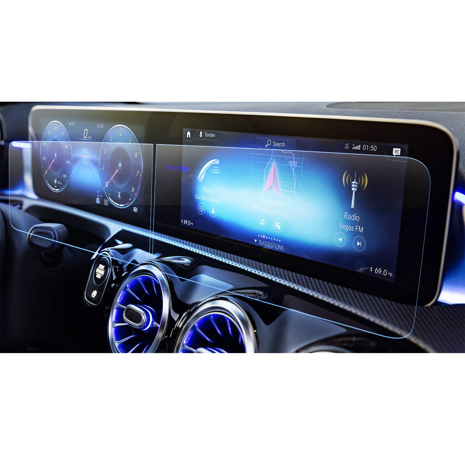 LFOTPP 10.25 Inch Navigation Screen Protector for A B Class W177 W247, Tempered 9H Scratch-Resistant Anti-Fingerprint GPS Navigation Screen Protector (Pack of 2)