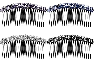 HAIKING Rhinestone Hair Side Combs, 4 PCS Plastic Claw Rhinestone Hair Accessories for Women, Girls (White, Black, Blue, Purp