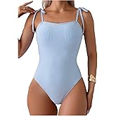 Verdusa Women's Striped One Piece Swimsuit Bow Tie Shoulder Summer Bathing Suit
