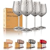 UNISWEET Stainless Steel Wine Glasses-18 oz Unbreakable Hammer point Wine Goblets, Elegant Unique Metal Wine Glass for Outdoor, Travel, Camping, Pool,Gift for Wine Lovers (Set of 4) (Silver)
