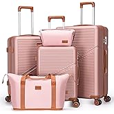 Cosbarn 5 Piece Luggage Sets with Spinner Wheels, Hardshell ABS Suitcase Set with Tsa Lock, Lightweight Hardside Waterproof Travel Suitcases for Men Women, RoseGold (20"/24"/28")
