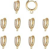 Pandahall 10pcs Real Gold Plated Cubic Zirconia Hoop Earrings Round Lever Back Earring Components Findings for Women Gifts Jewelry Making DIY Crafts 15x2.5x13.5mm