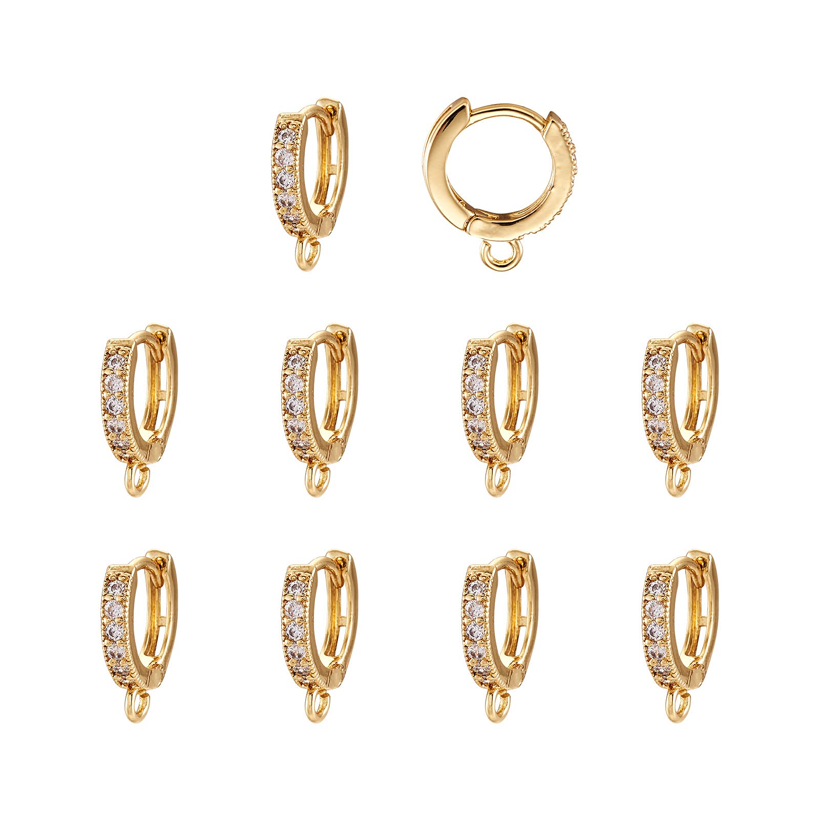 Pandahall 10pcs Crystal Hoop Huggie Earrings Golden Plated Brass Cubic Zirconia Round Lever Back Earring Components for Women Gifts Fashion Jewelry Making 15x13.5x2.5mm