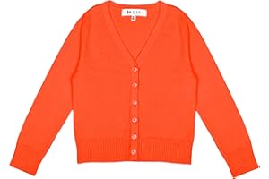 YEMAK Girl’s Knit Cardigan Sweater – Long Sleeve V-Neck Basic Kids Casual Button Down Soft Lightweight Knitted Cute Top