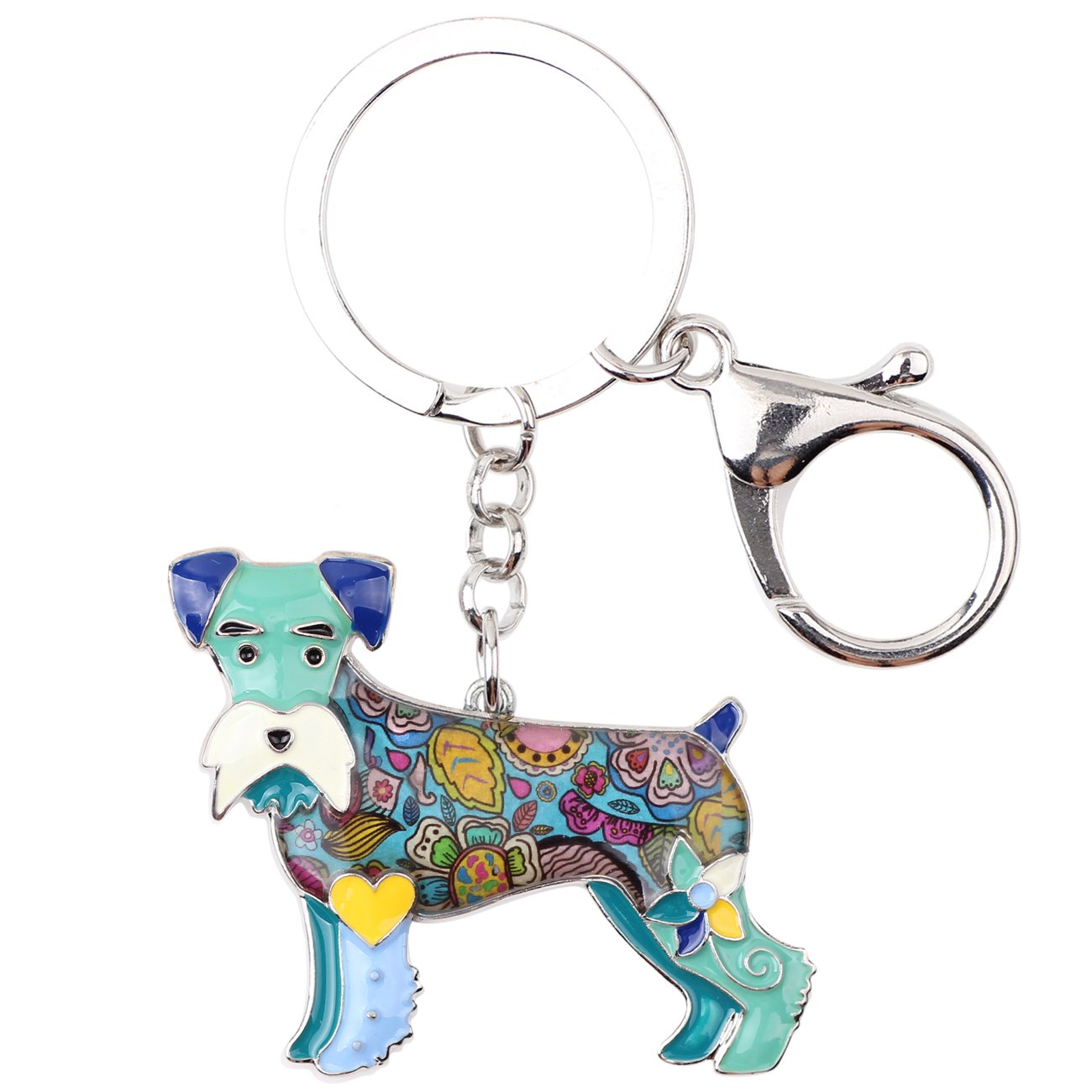 BONSNY Enamel Alloy Heart Lover Schnauzer Dog Key Chains For Women Car Charms Gift (Blue)