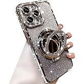 Changjia Magnetic Kickstand Glitter Case for iPhone 16 Pro,[Compatible with Magsafe] Luxury Bling Sparkly Rhinestones with Camera Protector Makeup Mirror Women Girls Case for iPhone 16 Pro 6.3",Silver