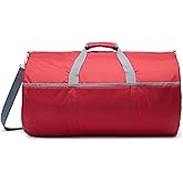Amazon Essentials Duffel Bag for Travel and Sports, 25-inch Foldable Packable Nylon Bag with Multiple Zippered Pockets, 35 lb Weight Capacity, Collapsible for Easy Storage, Red