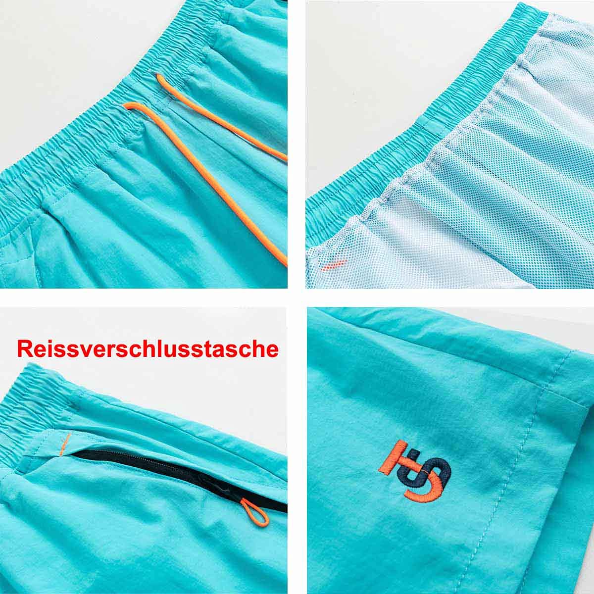 JustSun Badeshorts Herren Badehose Männer Schwimmhose Schnelltrocknend Boardshorts Strandshorts Beachshorts mit Reissverschlusstasche Hellblau M 5