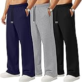 Neer 3 Pack Men's Sweatpants Lightweight Athletic Drawstring Open Bottom Pants Workout Running Lounge Pants with Pocket