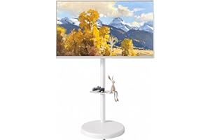 ECOTINY Height Adjustable Rolling TV Stand for 37-86 Inch TV up to 110 Pounds, Portrait to Landscape, Heavy Duty Mobile TV Cart with Shelf Max VESA 600x400mm (White)