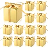 Glenmal 200 Pcs Small Gift Boxes 3 x 3 x 3 Inches Bulk Wedding Favor Candy Boxes with Ribbons Kraft Baby Shower Decorations for Wedding Baby Shower Bridal Shower Birthday Party(Gold)
