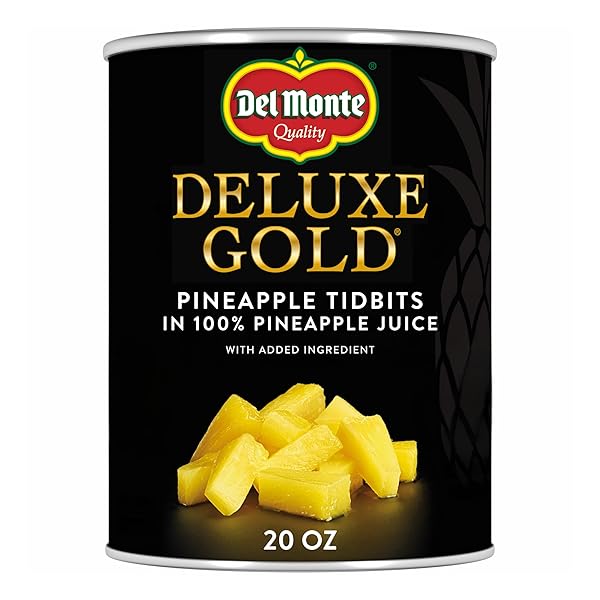 DEL MONTE DELUXE GOLD PINEAPPLE TIDBITS IN 100% PINEAPPLE JUICE, 20 OZ CAN, CANNED FRUIT