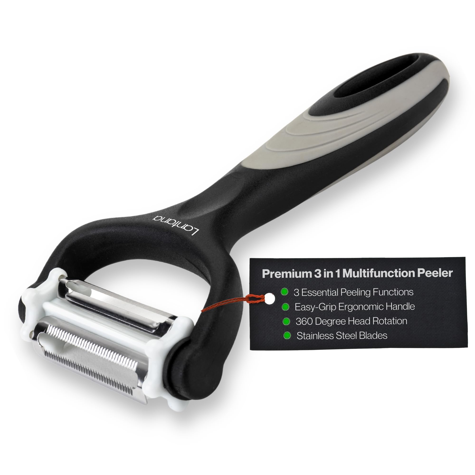 Lantana Potato Peeler + Micro-Serrated Veg Peeler + Julienne Slicer - 3 in 1 for Speed Peeling of Fruit & Vegetable - Black/Grey/Stainless Steel