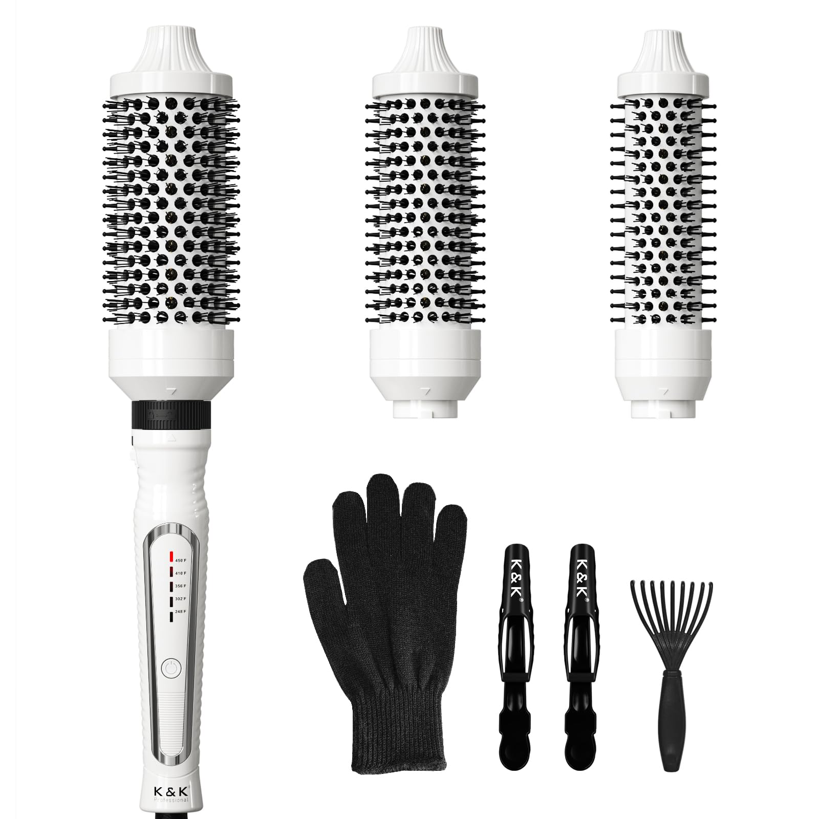 Photo 1 of K&K 3 in 1 Thermal Brush Set, Ceramic Hot Brush, Fast Heating Curling Wand for Short, Medium & Long Hair, 5 Temperature Adjustment, Dual Voltage