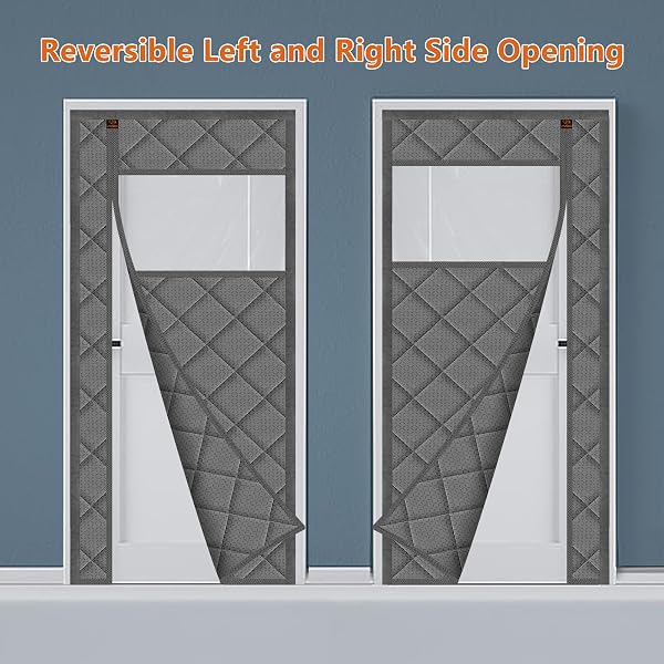 WOCHITV MAGNETIC THERMAL INSULATED DOOR CURTAIN FITS DOOR SIZE 32″ X 80″, DURABLE WATERPROOF CLOTH, POLYESTER FIBER FILLING, WEATHERPROOF, WINDPROOF, REDUCE NOISE, VISIBLE PANELS, SIDE OPENING, GRAY