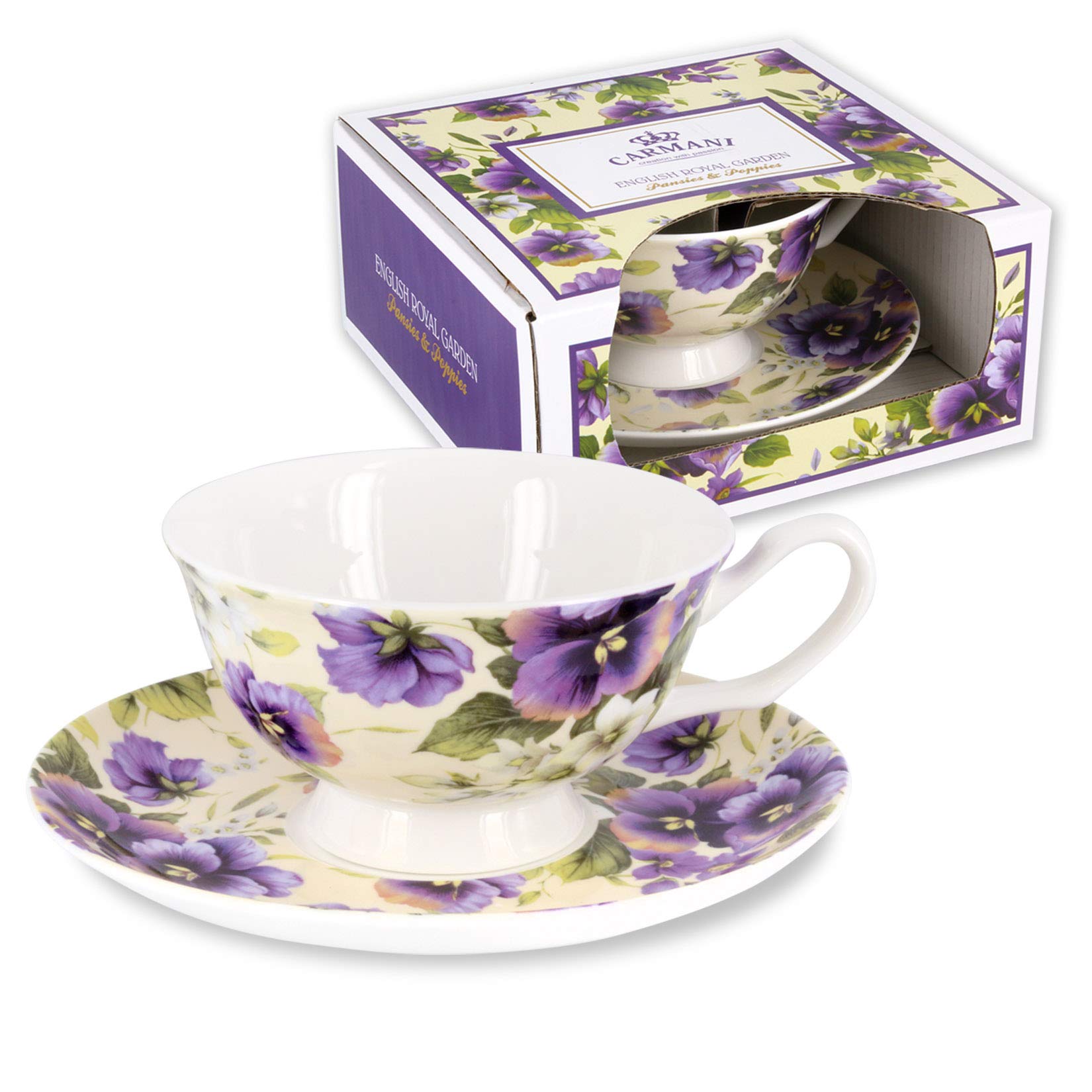 CARMANI - Fancy Tea Cup and Saucer with 'Pansy' 200 ml