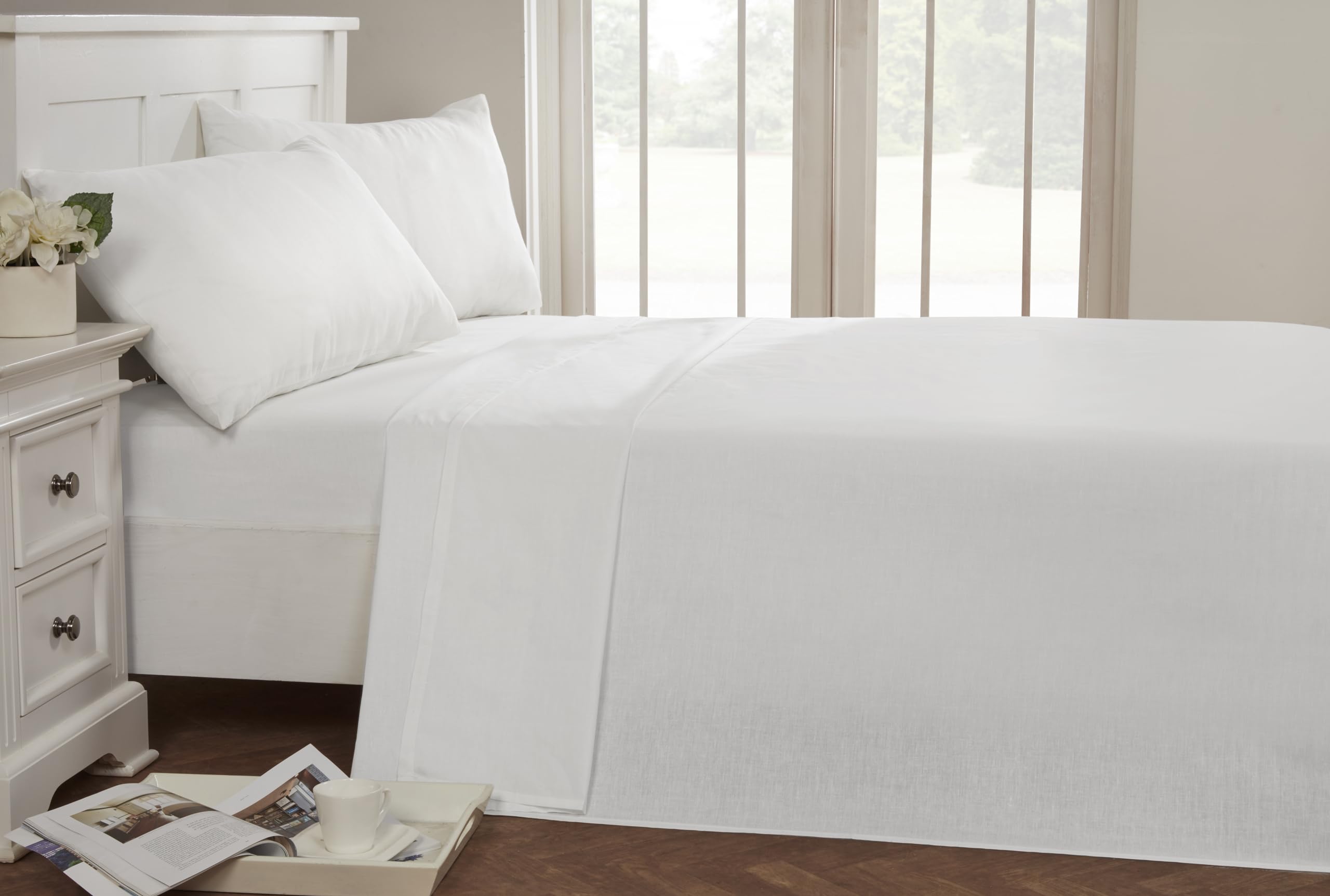 Rapport Home 56 Pick Flat Sheet, Polycotton, White, Double