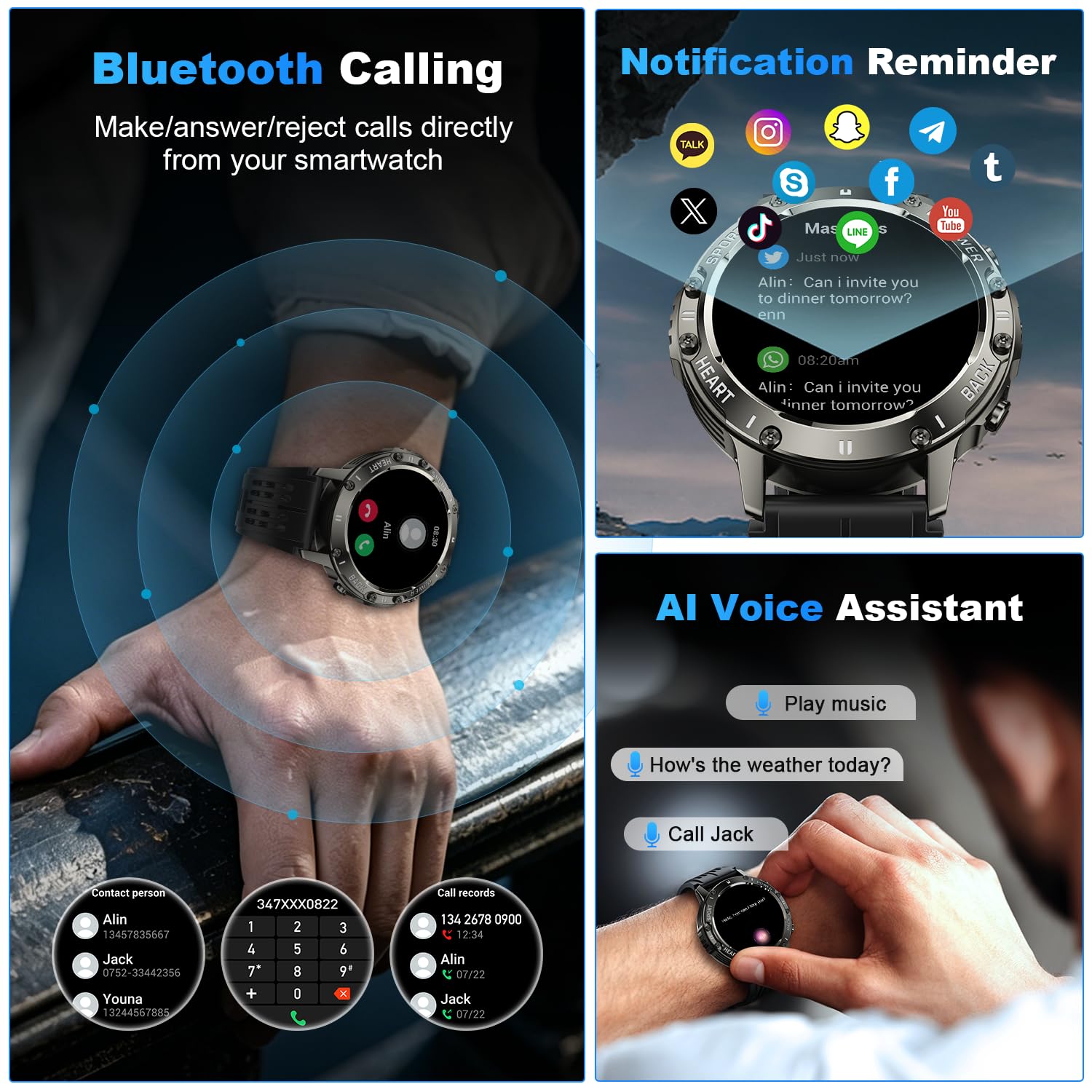 Condition photo showing New/Like New for smart watch for men fitness tracker: waterproof make answer call running digital mens watches milita