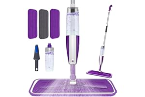 SOBONNE Microfiber Spray Mop for Floor Cleaning - Reusable Floor Mop with 3 Washable Pads, Refillable Bottle Flat Mop with Sprayer for Hardwood Laminate Wood Floor Cleaning